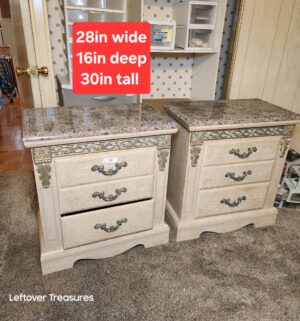v98- Pair of Night Stands. 2 Drawers. Newer Construction Particle Board. Top is NOT Marble