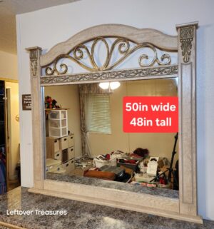 v99- Long Dresser w/ Mirror. *Dresser has issue one side. Appears to be repairable* Newer Construction Particle Board. Top is NOT Marble - Image 3