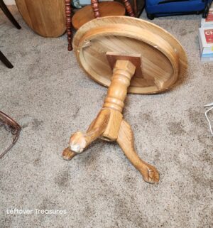 v143- Claw Foot Round Oak End Table - Image 3