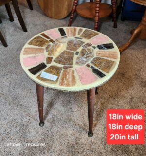 v145- mid-century modern specimen side table featuring a mosaic top made of stone and resin