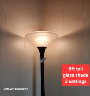 v152- Glass Shade Torchiere Lamp