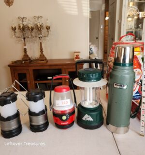 v210- lanterns, stanley thermos