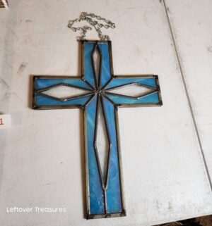 v231- handcrafted blue and clear stained glass cross suncatcher - Image 3