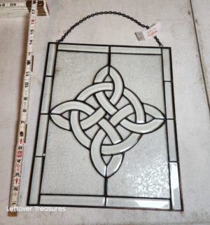 v232- Celtic view beveled window panel featuring a clear glass Celtic knot design