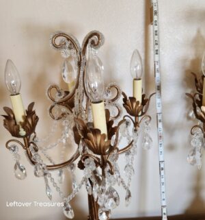 v241- vintage Hollywood Regency style 5-light brass and crystal candelabra table lamps - Image 3
