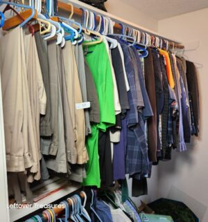 w17- (See Video) Closet full of mens clothing. Size L to XL. Size 10-10.5 shoes