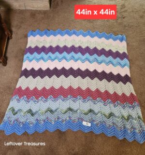 w55- handmade, multicolor vintage chevron crochet afghan blanket