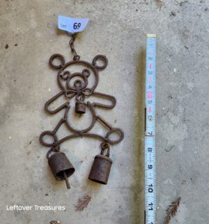 w69- vintage hand-forged iron teddy bear wind chime