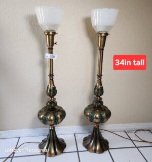 w105- Vintage Hollywood Regency style brass torchiere table lamps w/ extra shades