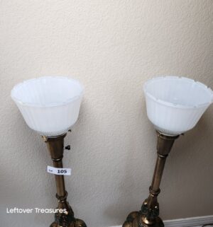 w105- Vintage Hollywood Regency style brass torchiere table lamps w/ extra shades - Image 3