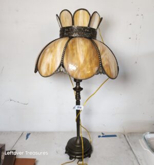w208- Annabelle style table lamp featuring a handcrafted slag glass shade