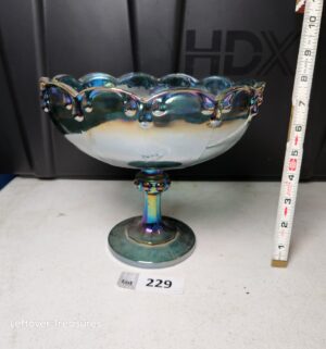 w229- Indiana Glass Company vintage blue carnival glass pedestal bowl
