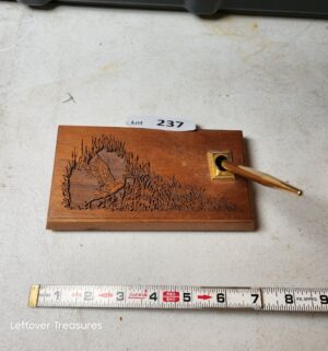 w237- vintage Lasercraft engraved walnut wood desk pen holder