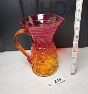 w243- vintage Amberina red-to-yellow diamond pattern hand-blown glass pitcher