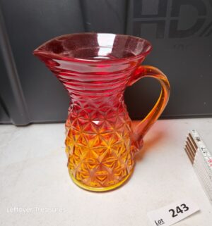 w243- vintage Amberina red-to-yellow diamond pattern hand-blown glass pitcher - Image 3