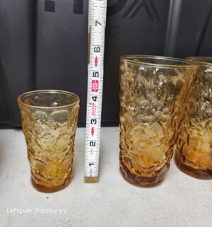 w255- vintage Anchor Hocking Lido Milano ball pitcher in amber glass set - Image 3