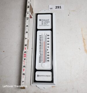 w291- vintage metal wall thermometer featuring Edward D. Jones & Co