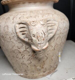 w298- clay pottery vessel featuring distinctive elephant head handles - Image 4