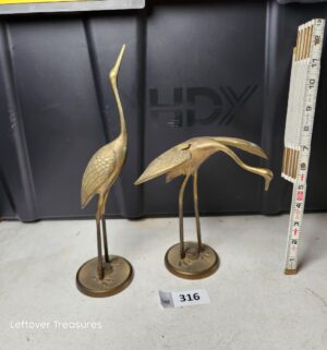 w316- mid-century brass crane or egret shorebird sculpture