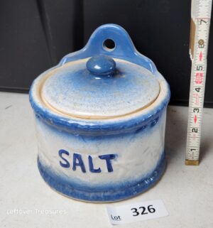 w326- antique blue and white stoneware salt crock