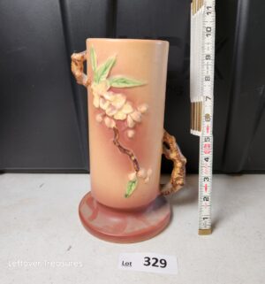 w329- Roseville pottery vase in the Apple Blossom pattern