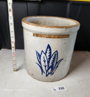 w330- 3 Gallon Western Stoneware crock featuring a blue leaf design
