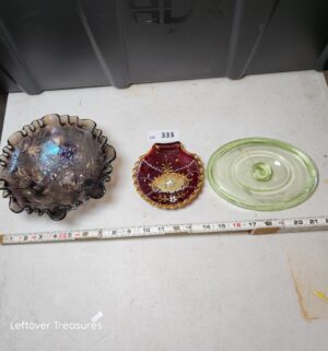 w333- Uranium Glass Lid. Ruby Dish, footed dish