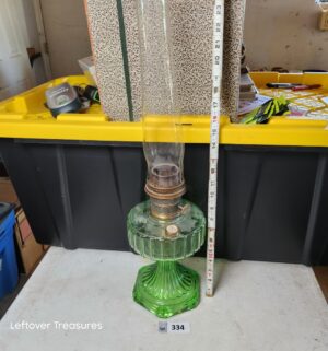 w334- vintage green depression glass lamp. Not uranium