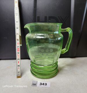 w343- Uranium Green Depression Glass Pitcher