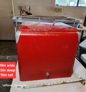 w363- 1950s red metal ice chest made by the Progress Refrigerator Company
