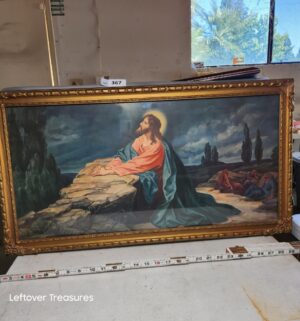 w367- 1940s framed print depicting Jesus praying in the Garden of Gethsemane, likely produced by Morris & Bendien