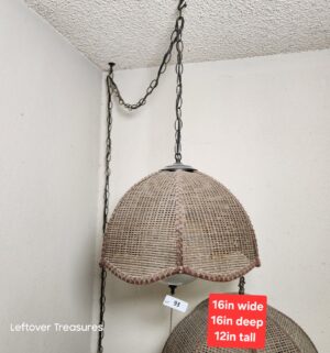 x93- vintage 1970s rattan and wicker hanging swag lamp