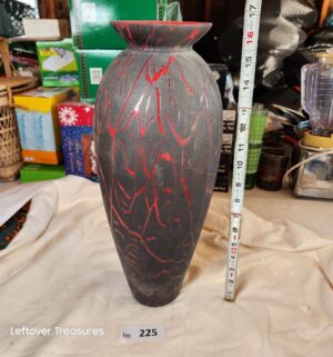 x225- Dolbi Cashier Style red and charcoal art glass vase.