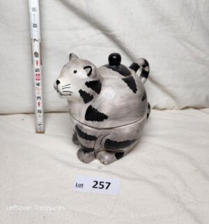 x257- Creatively Yours gray tabby cat ceramic teapot.