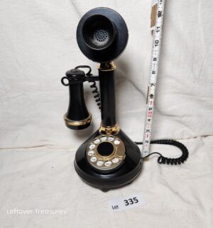 x335- vintage Deco-Tel black rotary dial candlestick telephone