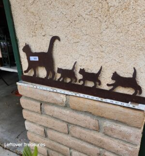 x365- metal cat family garden ornament, often referred to as a fence topper