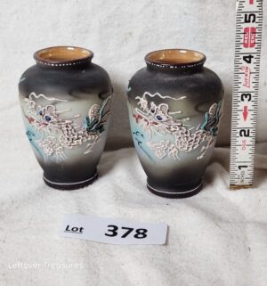 x378- Japanese Moriage raised relief dragonware porcelain vases