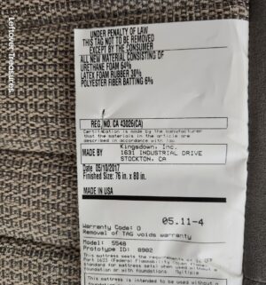 y37- Kingsdown Series 8000. King Mattress 76x80. Mattress ONLY. NO BASE. 1 Side is Plush, 1 Side is FIRM - Image 8