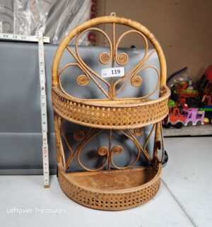y119- vintage two-tier bamboo and rattan wall shelf - Image 1