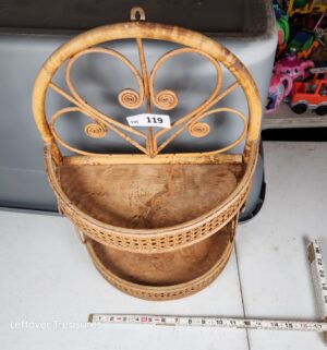 y119- vintage two-tier bamboo and rattan wall shelf - Image 2