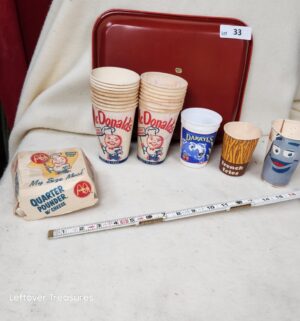 b33- rare 1950s McDonalds paper cups showcasing the original Speedee mascot, used before the golden arches were introduced