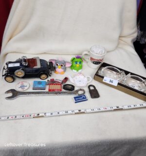 b36- figurines, wrench, ash trays