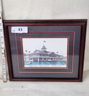 b43- 1982 lithograph print titled Balboa Pavilion, Newport Beach, CA, signed by artist and architect Ted Crane