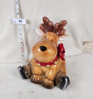 b99- Harry & David ice skating reindeer Christmas cookie jar