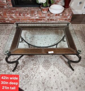 y284- Glass top iron leg coffee table from pottery barn - Image 1