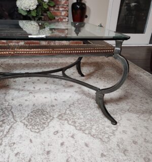 y284- Glass top iron leg coffee table from pottery barn - Image 2