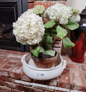 y286- large ceramic bowl w/ fake plant - Image 1