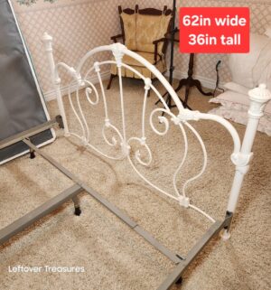 y311- Queen Victorian-style white cast iron bed frame featuring ornate scrollwork - Image 3
