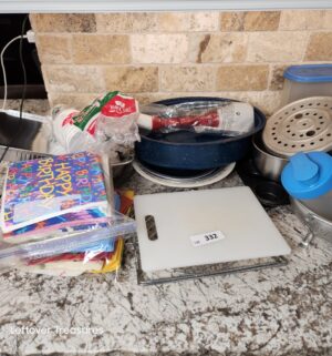 y332- misc kitchen items on counter - Image 1