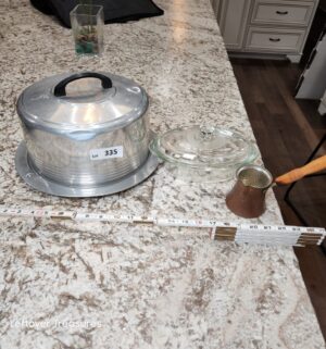 y335- glass dish. Coffee pot, cake holder - Image 1